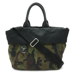 Prada Tote Tessuto Saffiano Bag Shoulder Reversible NERO Black Camouflage